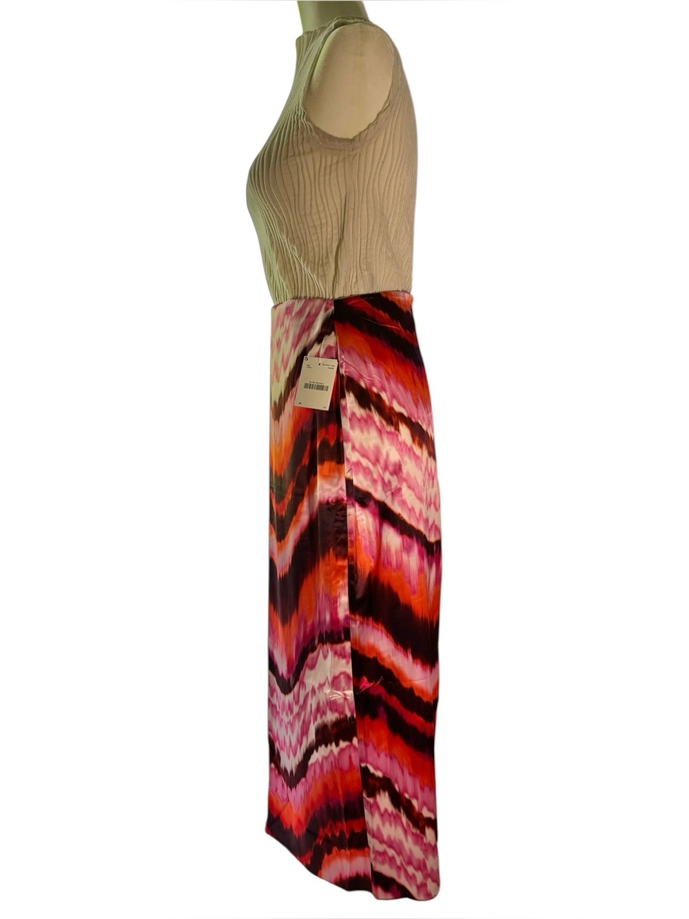NWT Abstract Print Satin Maxi Skirt – Pink Orange & Black Statement Skirt - Picture 3 of 12